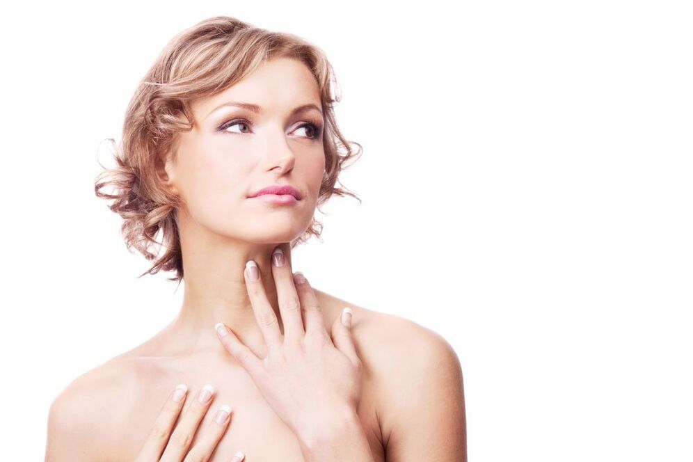 Girl with smooth neck and cleavage skin after rejuvenation procedures